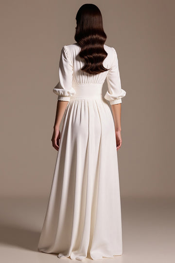 White A Line Long Formal Dress with Sleeves